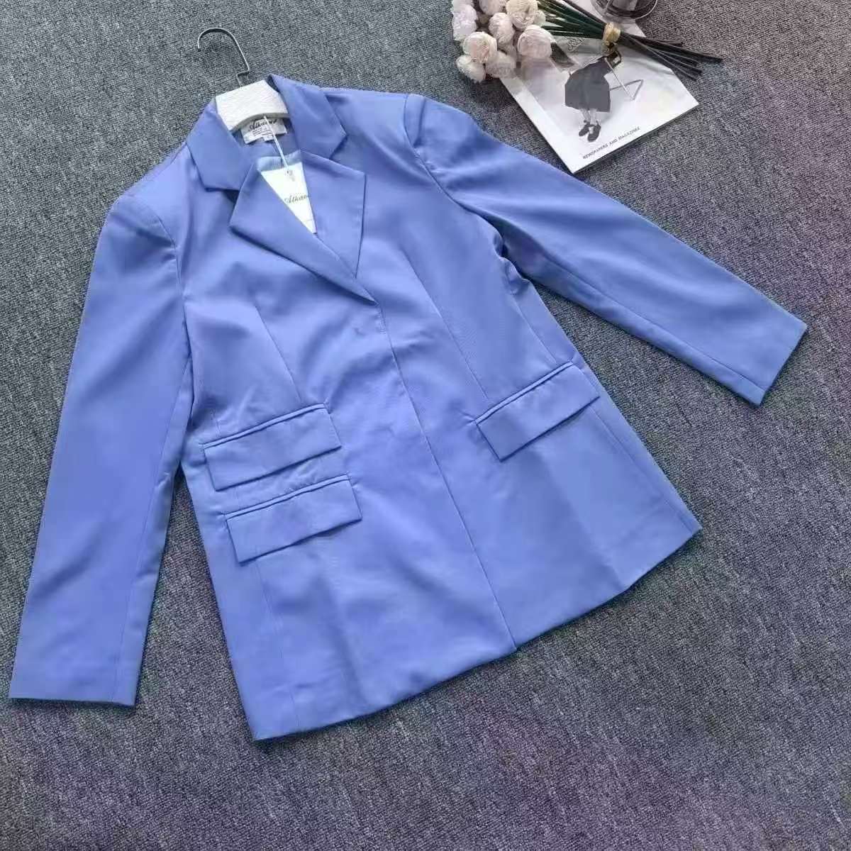 新款女装百搭韩版女士春秋气质蓝色西装休闲时尚宽松西服外套 S-L码 42件，​全清13.8元